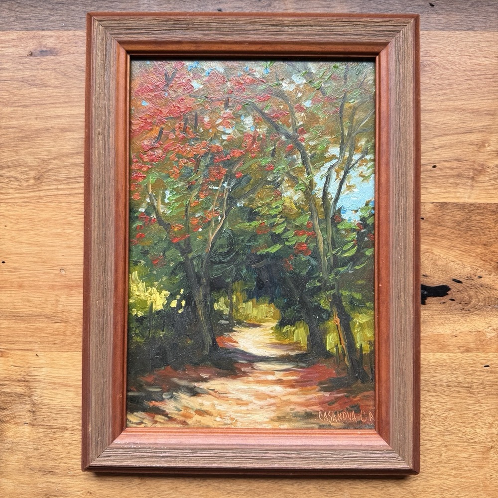 Original Painting Mini Art Framed Landscape Trees Fall Autumn Signed Casanova CA